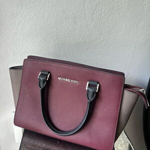 Michael Kors Selma Two-Tone Burgundy and Black Satchel